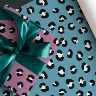 Feuille De Papier Cadeau Rose, Violet, Empreinte de léopard Blue Chic
