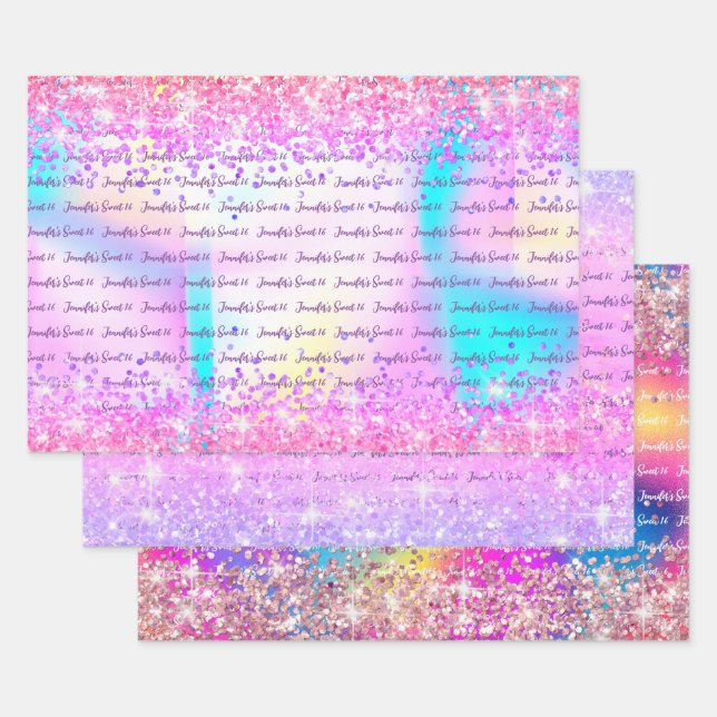 Feuille De Papier Cadeau Rose violet Parties scintillant holographique Douc (Lot)