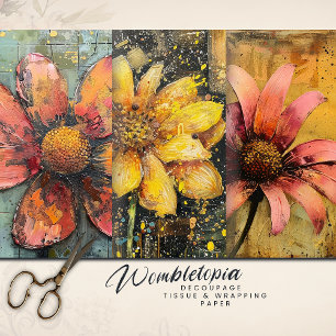 Feuille De Papier Cadeau Rosée Rustique Gold Rose Abstrait Floral Decoupage