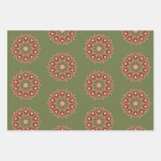 Feuille De Papier Cadeau Rosemaling vert olive