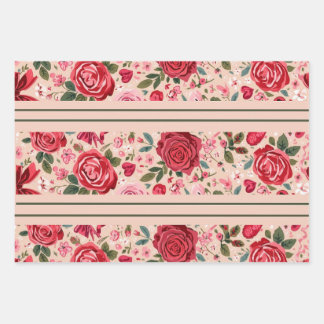 Feuille De Papier Cadeau Roses à rayures roses