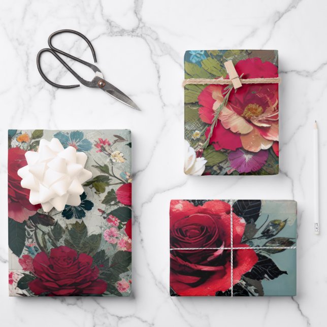 Feuille De Papier Cadeau Roses Anciennes (Recto)