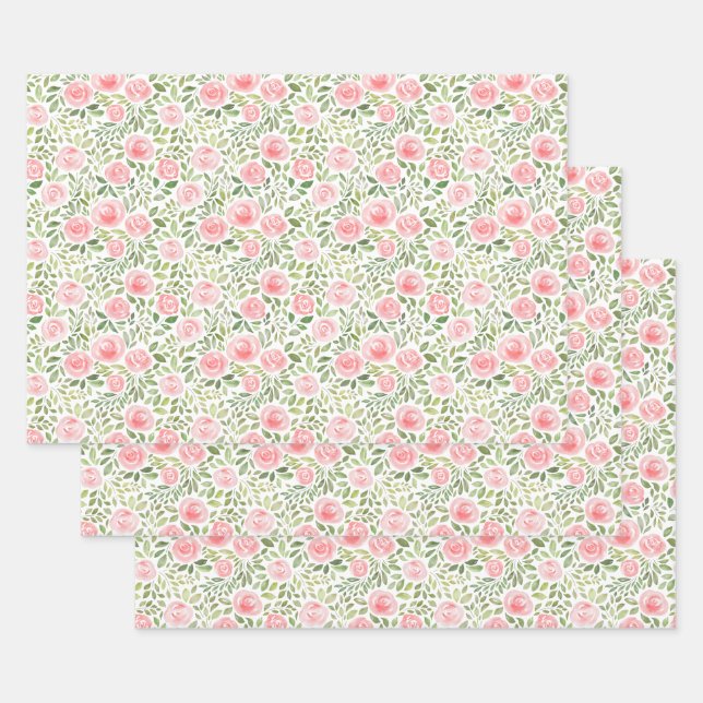 Feuille De Papier Cadeau Roses aquarelles peintes à la main (Lot)