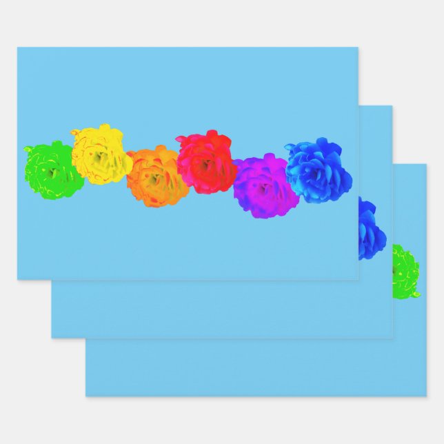 Feuille De Papier Cadeau Roses arc-en-ciel (Lot)
