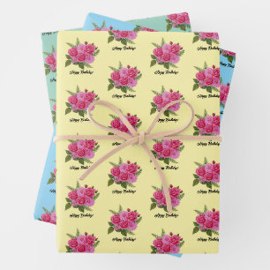 Feuille De Papier Cadeau Roses avec Dahlias