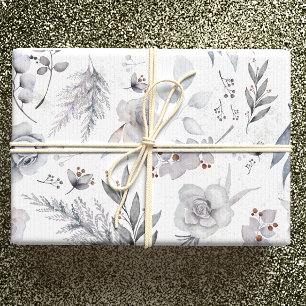 Feuille De Papier Cadeau Roses blanches et botaniques avec Pêche Pastel & B