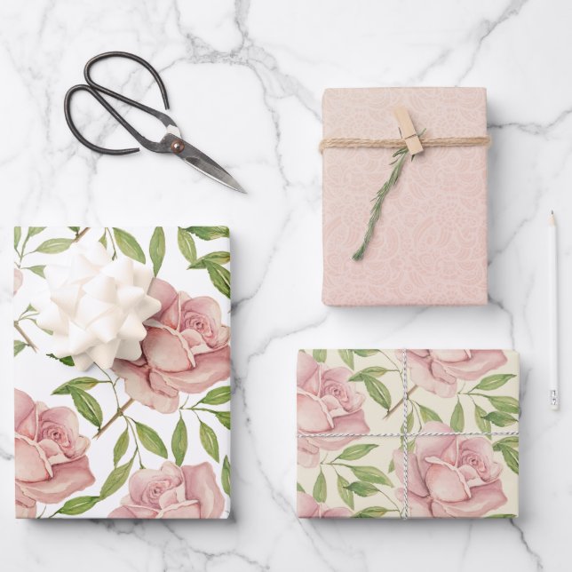 Feuille De Papier Cadeau Roses d'aquarelle Lilac (Recto)