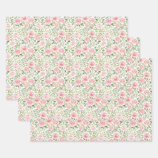 Feuille De Papier Cadeau Roses d'aquarelle peinte à la main