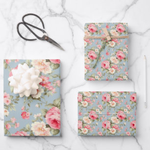 Feuille De Papier Cadeau Roses de Chic Pink et Blue Cottage