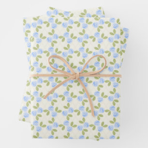 Feuille De Papier Cadeau Roses de cottage bleu ciel