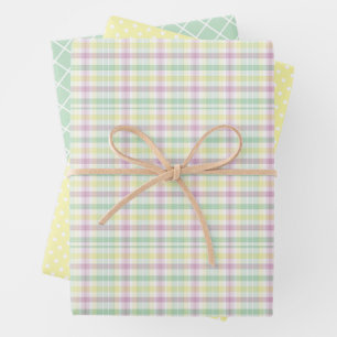 Feuille De Papier Cadeau Roses délavés, vert menthe et rayures, motif Shabb