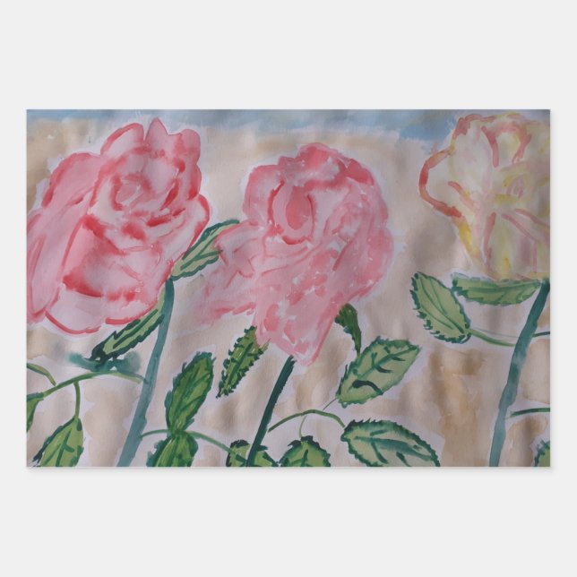 Feuille De Papier Cadeau Roses d'été Abstraits (Devant)