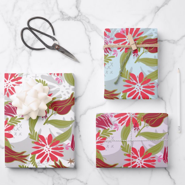 Feuille De Papier Cadeau Roses romantiques Mélange Floral Valentines Motif (Recto)