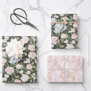 Feuille De Papier Cadeau Roses roses bleus Hyndrangea Floral Baignoire de m
