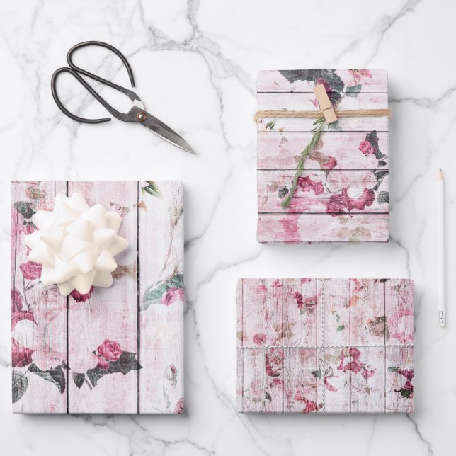 Feuille De Papier Cadeau Roses roses shabby chic (Recto)