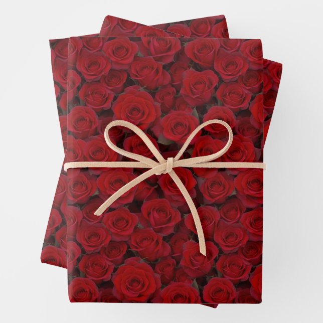 Feuille De Papier Cadeau Roses rouges brillantes (En situation)