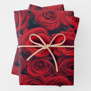 Feuille De Papier Cadeau Roses rouges vibrantes