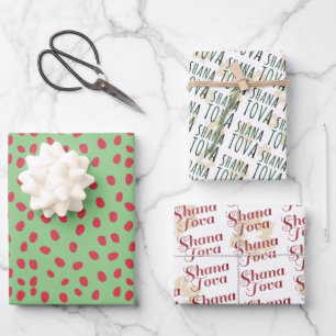 Feuille De Papier Cadeau Rosh Hashanah   Shana Tova Amusant et style festif