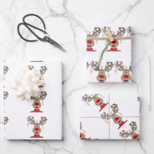 Feuille De Papier Cadeau Roudolph Reindee illuminations de Noël