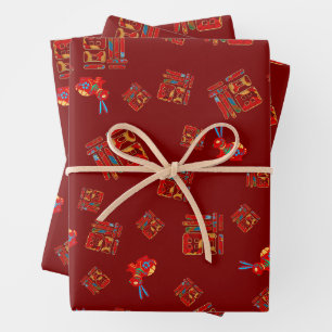 Feuille De Papier Cadeau Rouge 2023 Lunaire Nouvel An Rabbit 福 Bénédictions