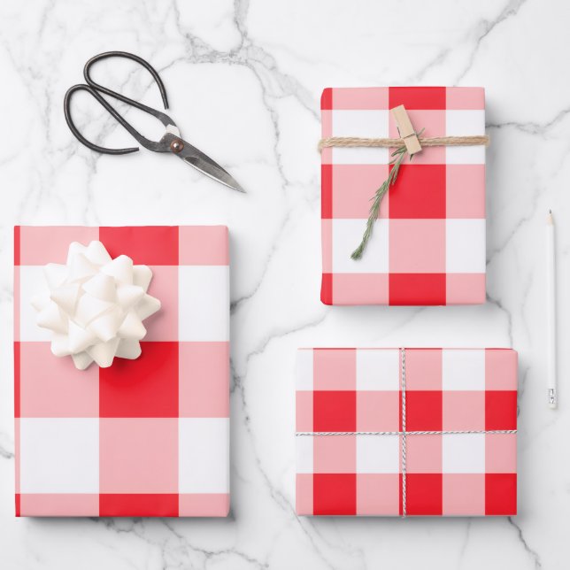 Feuille De Papier Cadeau Rouge blanc à carreaux de Noël  (Recto)