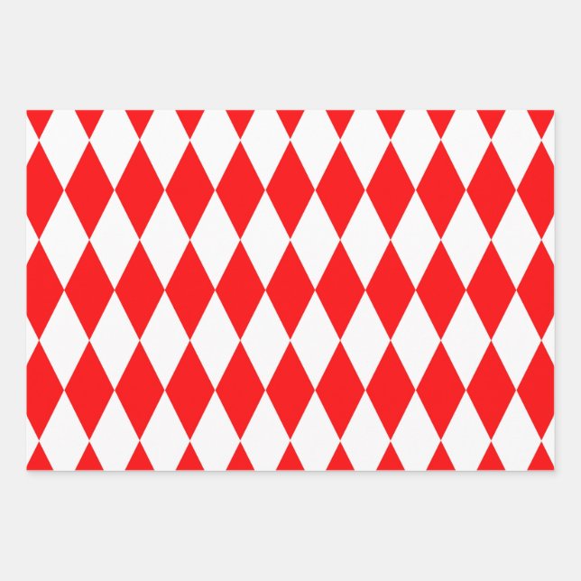 Feuille De Papier Cadeau Rouge blanc Arlequin Diamants Checkers Design (Devant)
