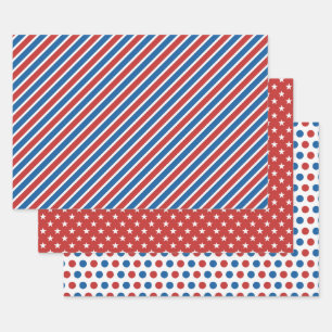 Feuille De Papier Cadeau Rouge Blanc Bleu Américain 4 juillet Étoiles Rayur