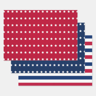 Feuille De Papier Cadeau Rouge Blanc Bleu américain États-Unis 4 juillet ét