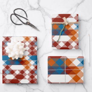 Feuille De Papier Cadeau rouge blanc bleu et orange géométrique