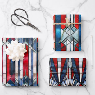Feuille De Papier Cadeau Rouge Blanc Bleu Patriotique Vitrail 4 Juillet