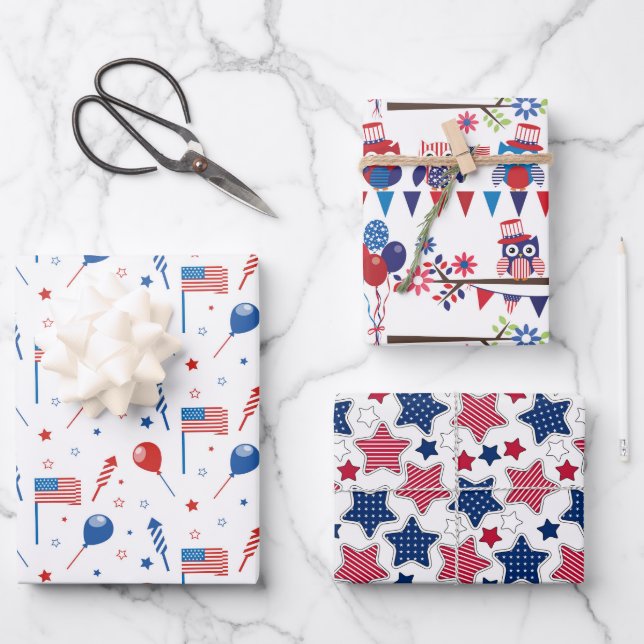 Feuille De Papier Cadeau Rouge Blanc Et Bleu (Recto)