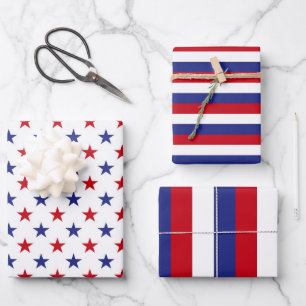 Feuille De Papier Cadeau Rouge, Blanc et Bleu USA Étoiles et rayures motif