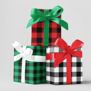Feuille De Papier Cadeau Rouge Blanc et Vert Chevron Buffalo Carreaux