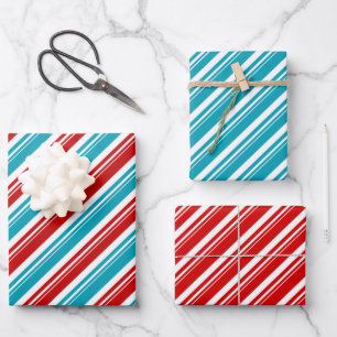 Feuille De Papier Cadeau Rouge Blanc Turquoise Bleu Sucre de canne Fête