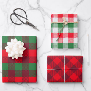 Feuille De Papier Cadeau Rouge, blanc, vert Buffalo de Noël Plaid Motif