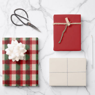 Feuille De Papier Cadeau Rouge blanc vert Buffle de Noël Plaid