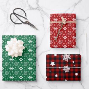 Feuille De Papier Cadeau Rouge Blanc Vert Flocon de Neige Noël Fêtes