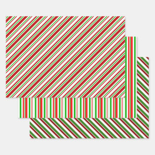 Feuille De Papier Cadeau Rouge, Blanc, Vert Style de Noël rayures