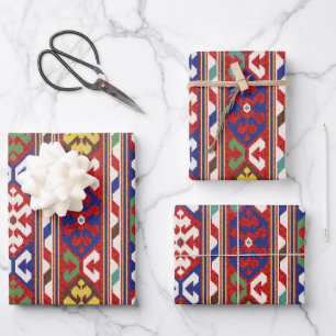 Feuille De Papier Cadeau Rouge Bleu Vert Jaune Blanc Oriental Kilim Rug