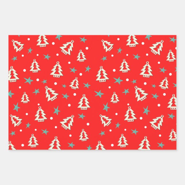 Feuille De Papier Cadeau Rouge bleu vert sapin de Noël étoile Motif (Devant)