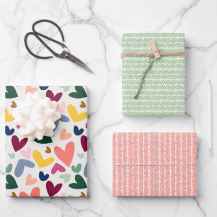 Feuille De Papier Cadeau Rouge corail jaune ensoleillé vert cœur et art à r