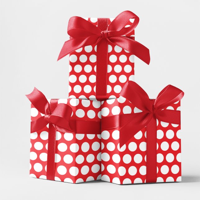 Feuille De Papier Cadeau Rouge et Blanc à pois (Red and White Polka Dot Wrapping Paper Sheets)