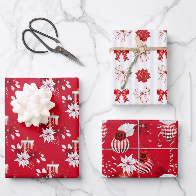 Feuille De Papier Cadeau Rouge et blanc de Noël (Recto)