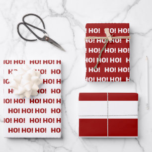 Feuille De Papier Cadeau Rouge et Blanc Ho Ho Ho ! Rayures