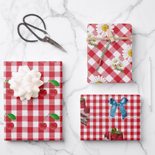 Feuille De Papier Cadeau Rouge et blanc Rockabilly En vichy enveloppement c