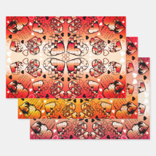 Feuille De Papier Cadeau Rouge et blanc Whimsical Romantic Hearts motif