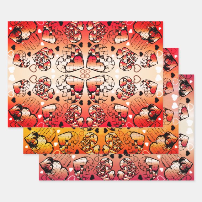 Feuille De Papier Cadeau Rouge et blanc Whimsical Romantic Hearts motif (Lot)