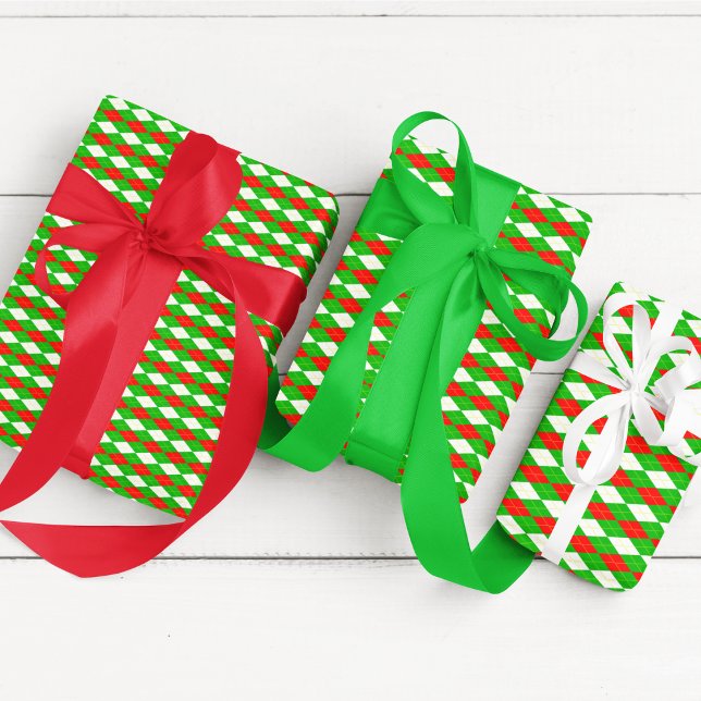 Feuille De Papier Cadeau Rouge et Vert de Noël Argyle  (Créateur téléchargé)