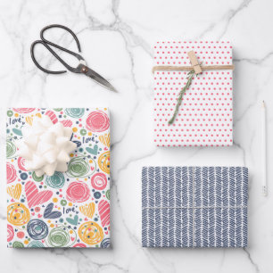 Feuille De Papier Cadeau Rouge festif Blush de pêche rose bleu Motif de cœu