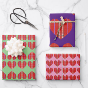 Feuille De Papier Cadeau Rouge Flannel Plaid Heart